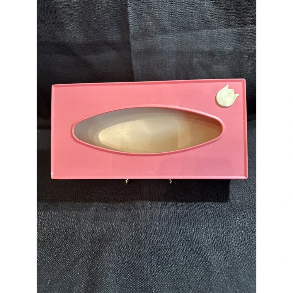 Vintage 1950s–60s Pink Plastic Tissue Box Rose Floral USA